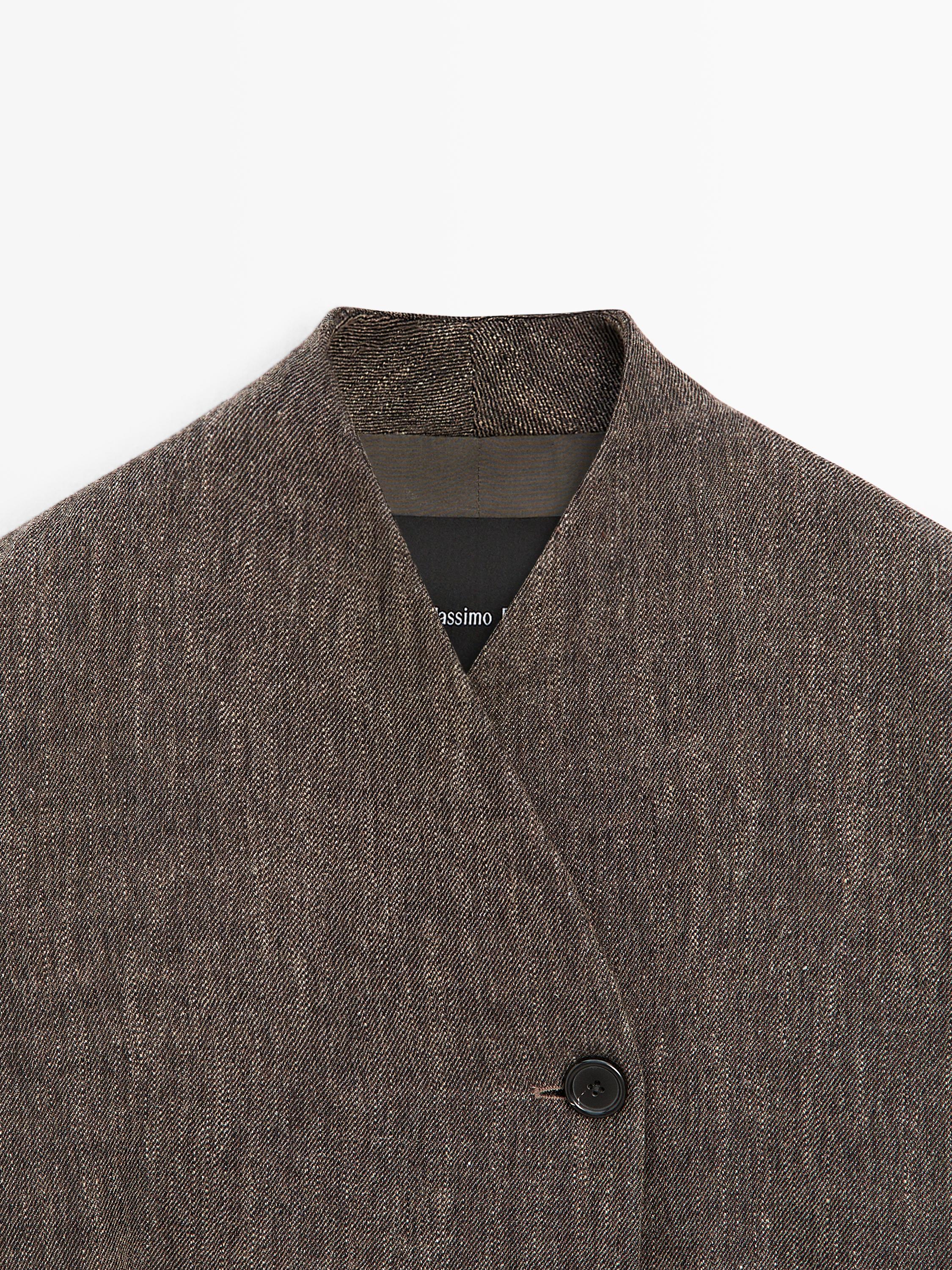 Manteau laine chiné à col montant